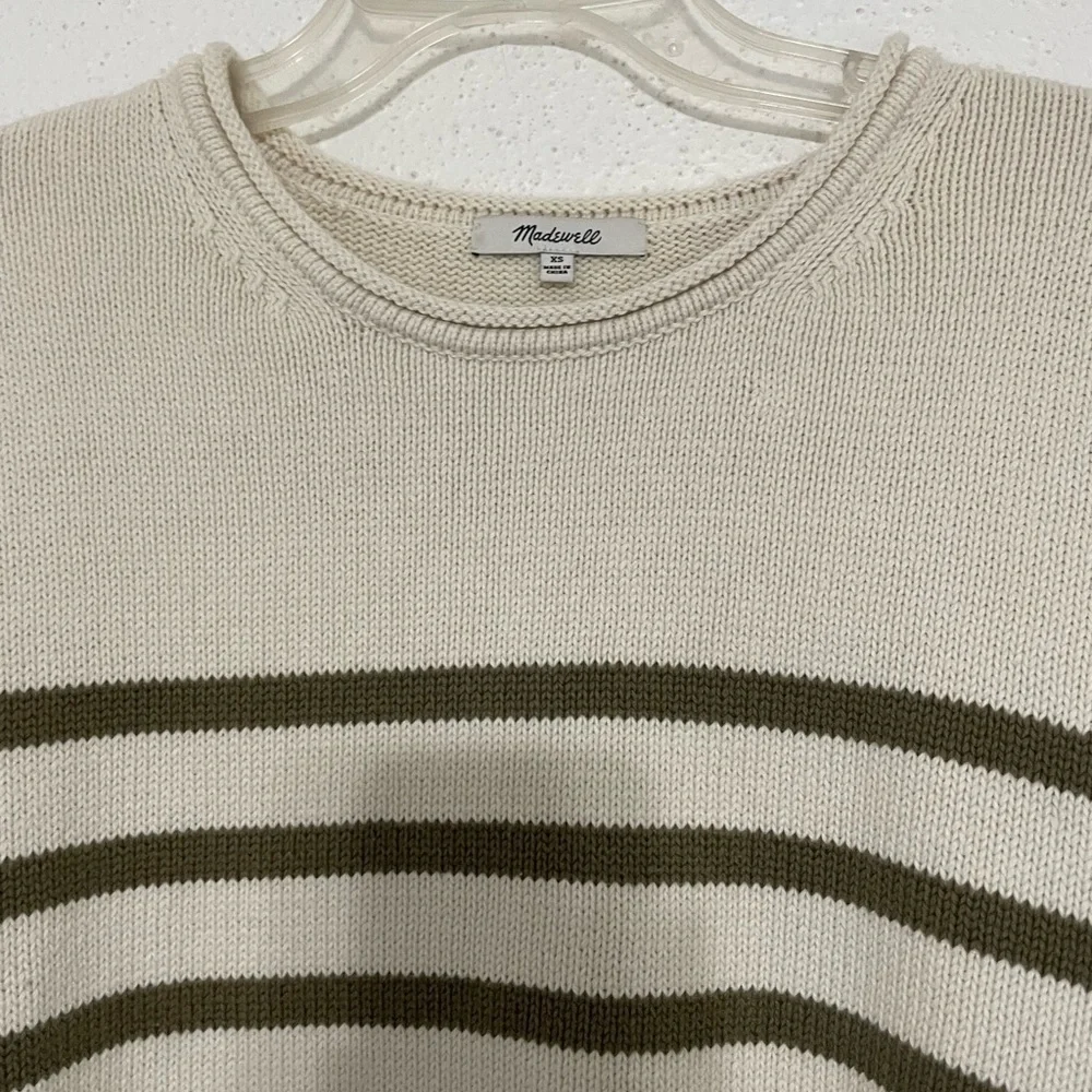 Madewell Conway Pullover Sweater Cream With Green Stripes Size XS